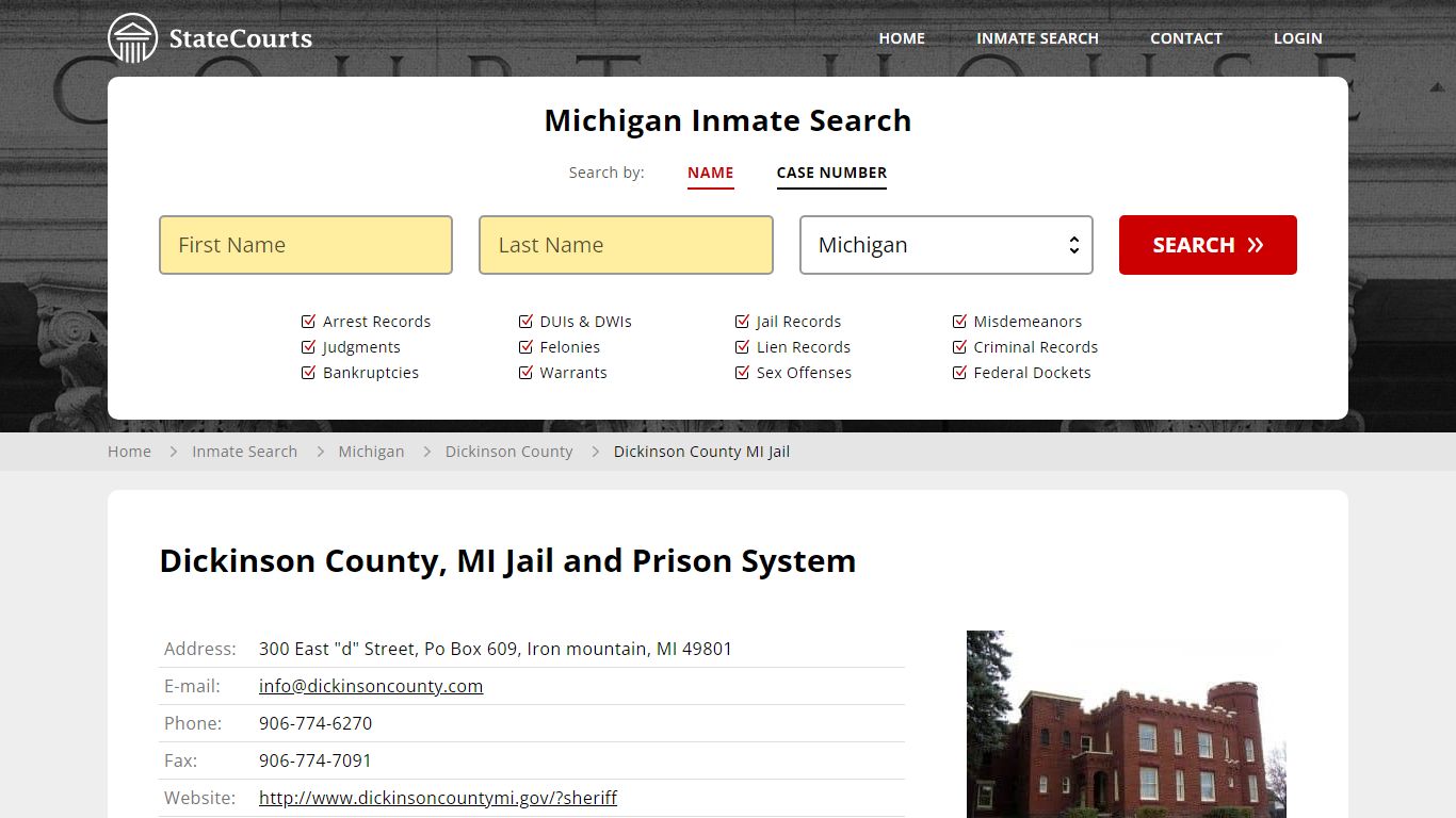 Dickinson County MI Jail Inmate Records Search, Michigan - StateCourts